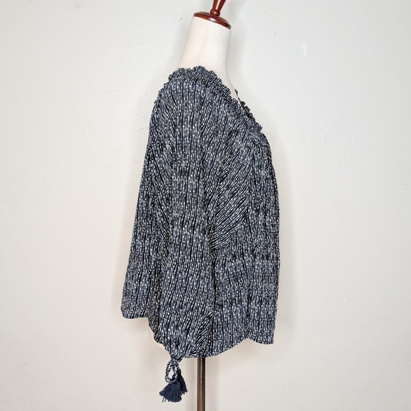 APIECE APART Silk Blue & White Printed Glorieta Top with Tassel Tie Sleeves SZ 4 - Picture 6 of 10